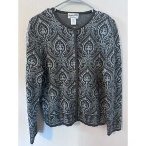 Pendleton Medium 100% Merino Wool Cardigan Gray Blue Button Front Sweater